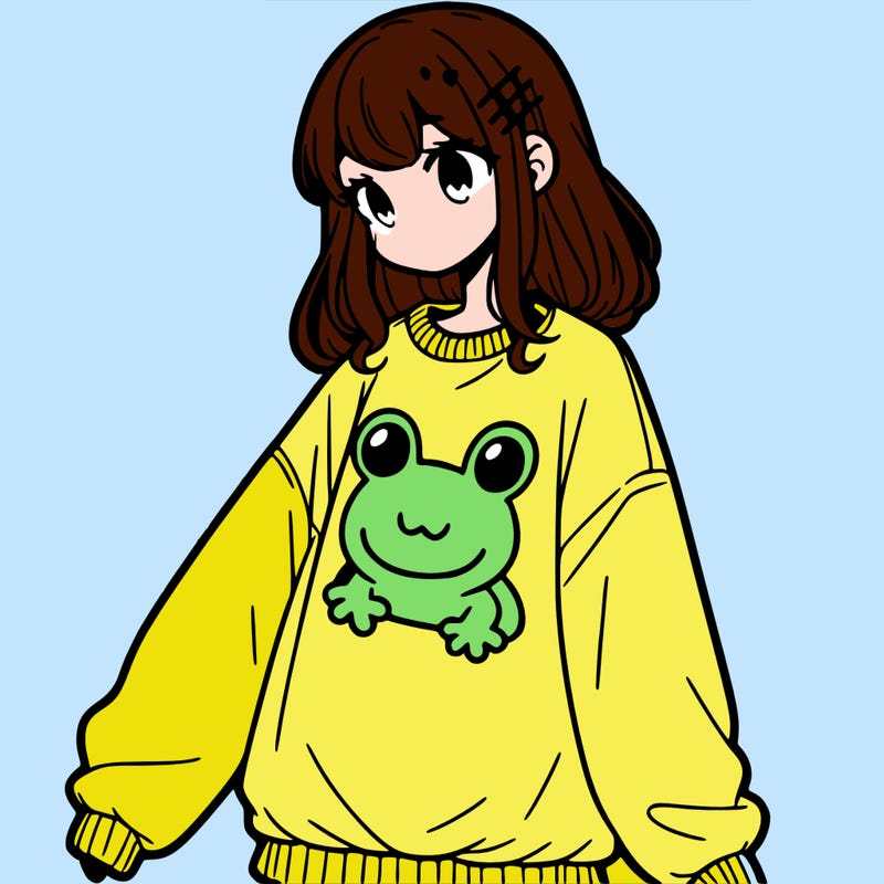 girl wearing frogging sweatshirt