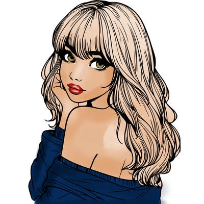 realistic girl with bangs looking over her shoulder