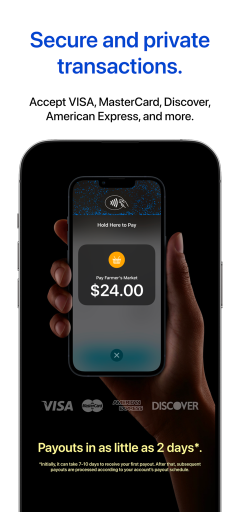 Tap to Pay + Contactless + POS - 농산물 직판장 구매를 위한 iPhone에서의 안전한 무선 결제