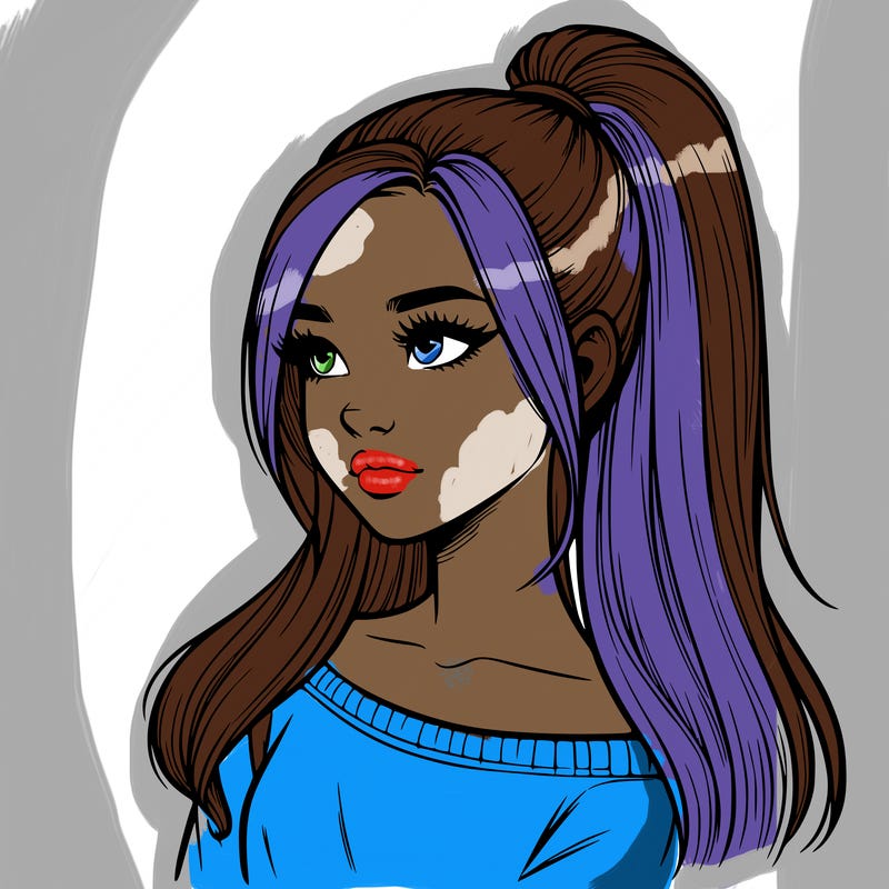 realistic girl with a high ponytail