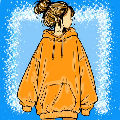 realistic girl with a oversized sweatshirt on and a bun
