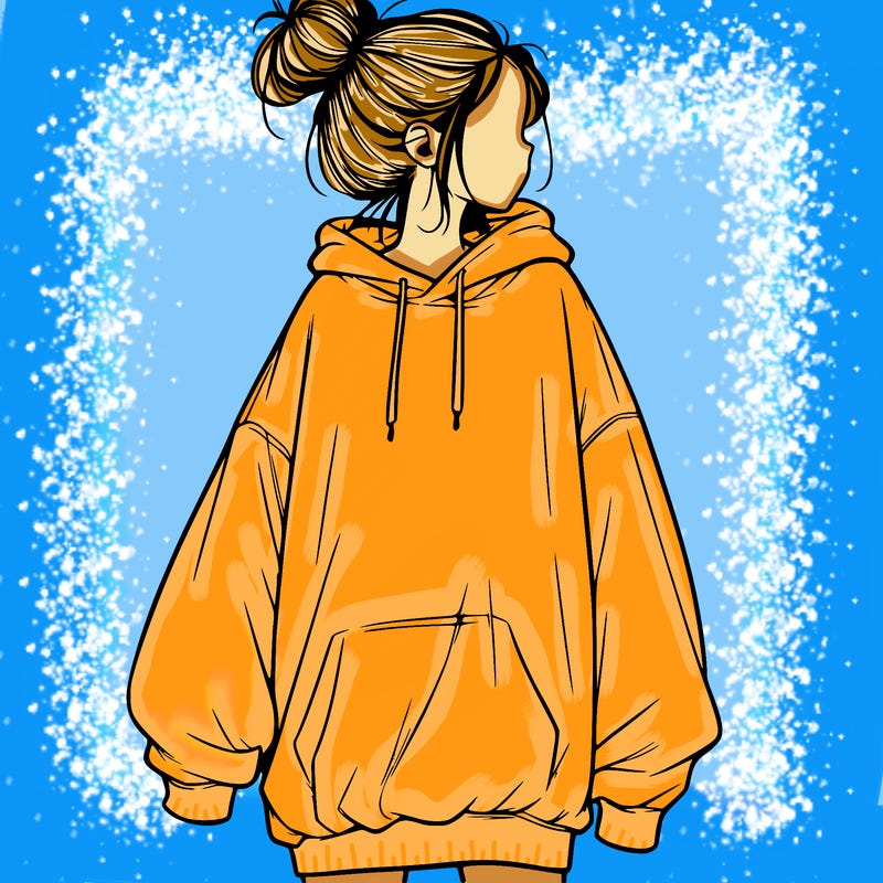 realistic girl with a oversized sweatshirt on and a bun
