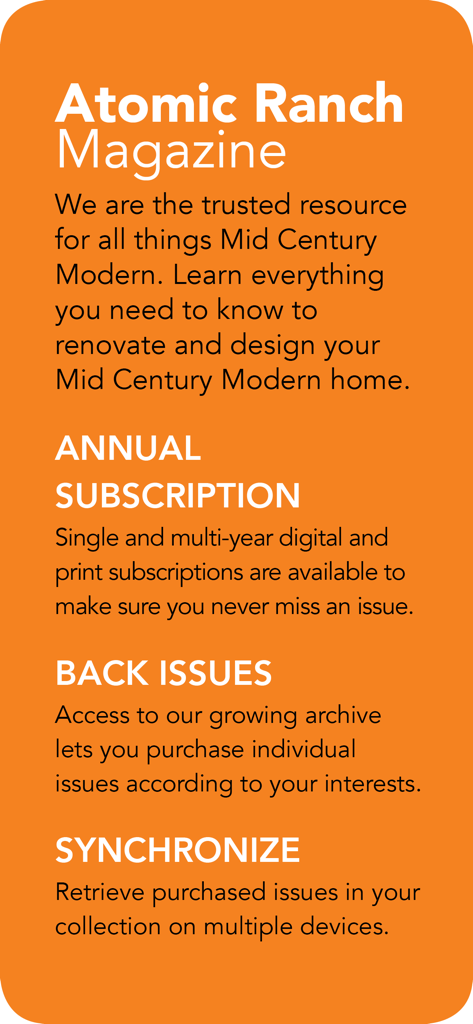 A summary of Atomic Ranch app features including annual subscriptions back issues and device synchronization