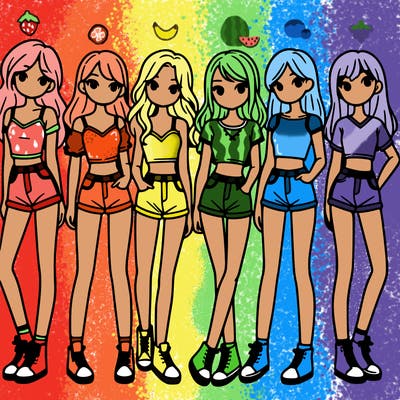 a group of girls wearing crop tops and shorts