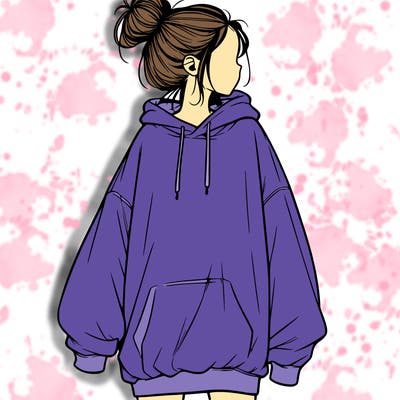 realistic girl with a oversized sweatshirt on and a bun