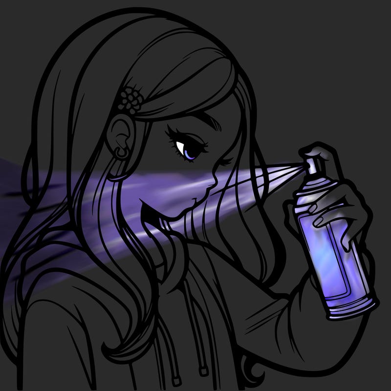 a realistic girl spray painting