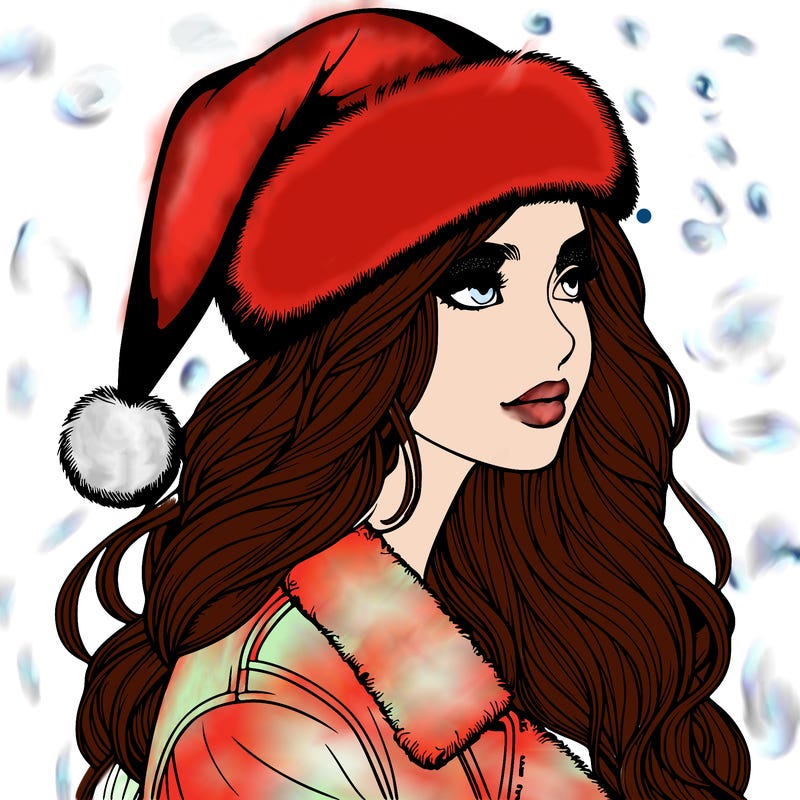 realistic girl in santa hat