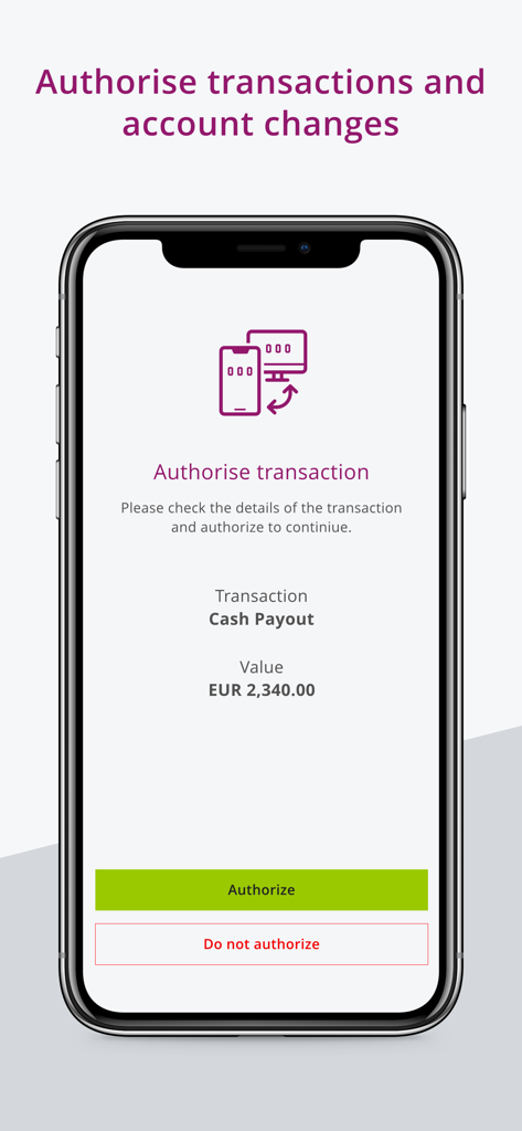 EquateAccess app screen for authorizing a financial transaction