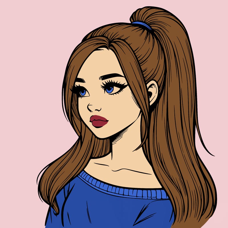 realistic girl with a high ponytail