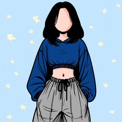 realistic girl faceless with baggy pants and a crop top