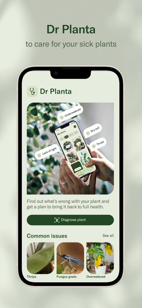 Planta: Plant & Garden Care - Dr Planta feature in the Planta app for diagnosing sick plants and identifying common pests