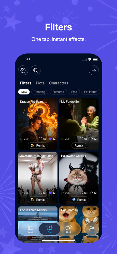 Agnes — Your AI for Life - Una galería de filtros creativos y efectos de imagen de IA en la interfaz de la aplicación Agnes.