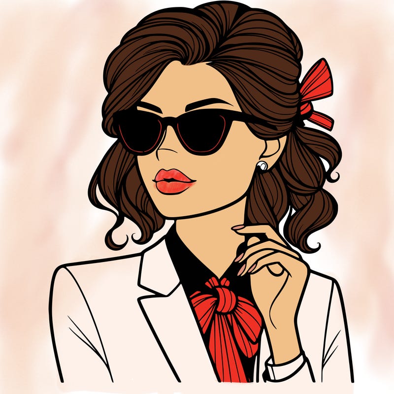 elegant woman in suit and sunglasses