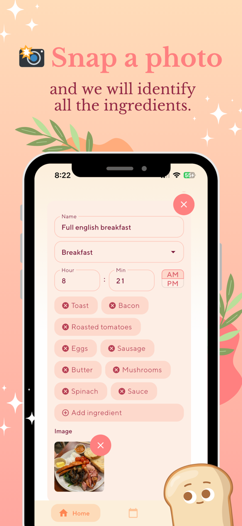 Toastie - Health Tracker - Toastie health tracker app identifying food ingredients from a meal photo
