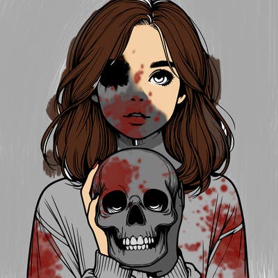 realistic girl holding a skull