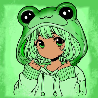 a cute teenage girl wearing a frog hoodie