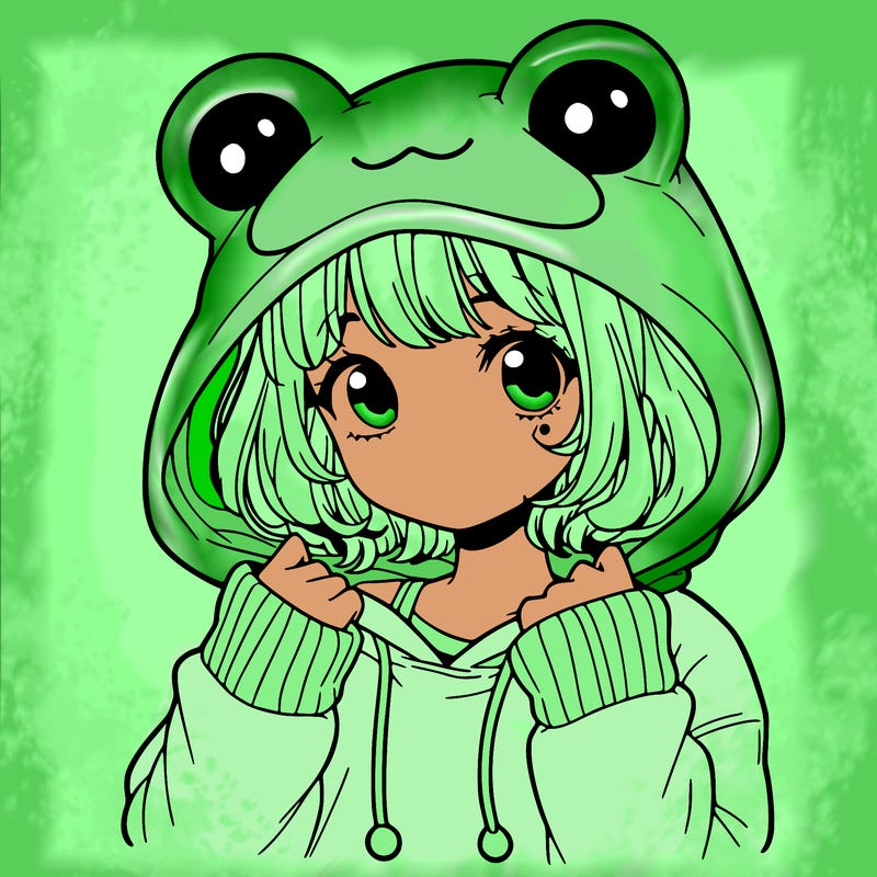 a cute teenage girl wearing a frog hoodie