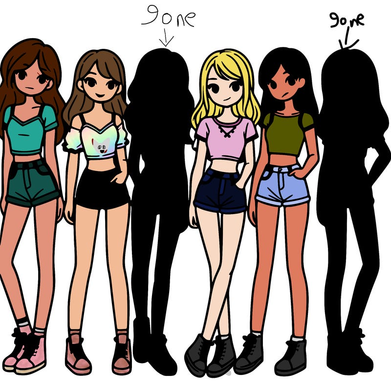 a group of girls wearing crop tops and shorts