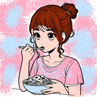 a realistic girl, eating food
