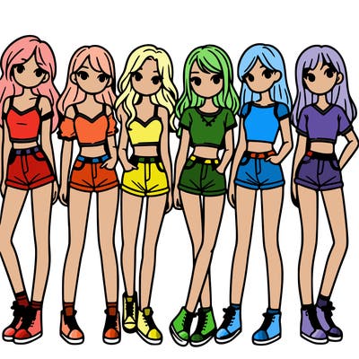 a group of girls wearing crop tops and shorts