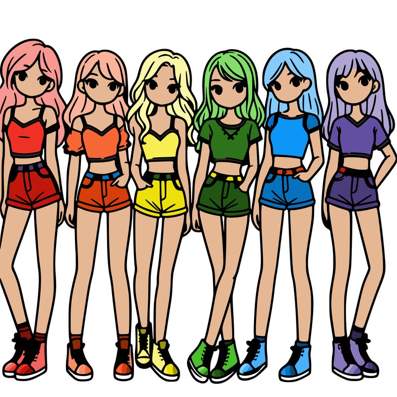 a group of girls wearing crop tops and shorts