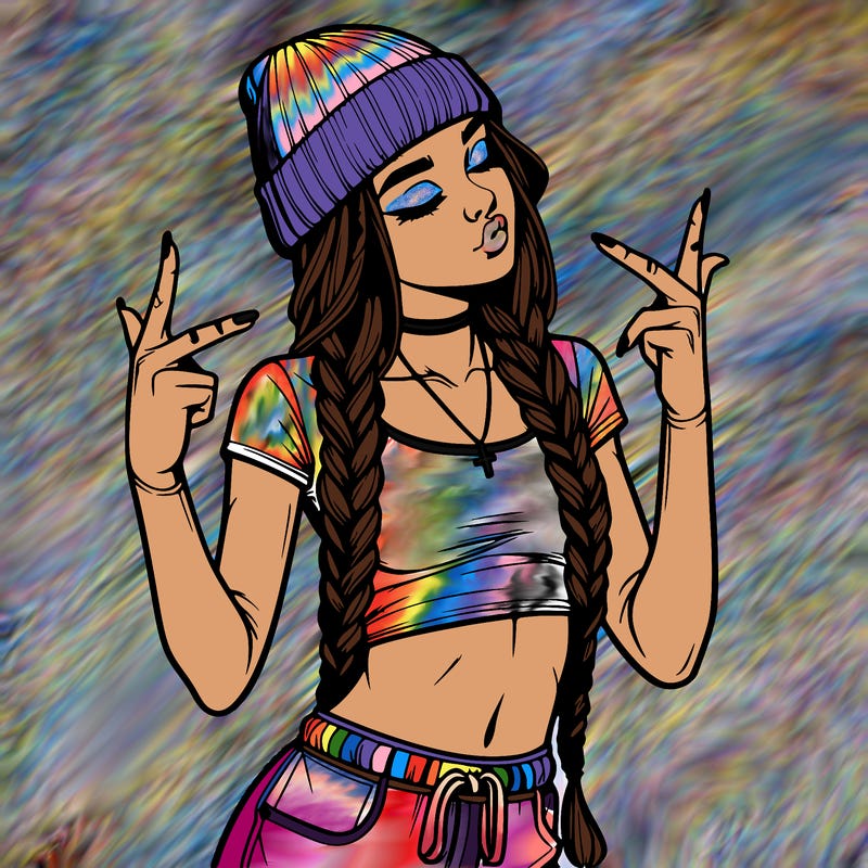 realistic teenage girl with braids and a beanie and crop top doing 🫶🏼