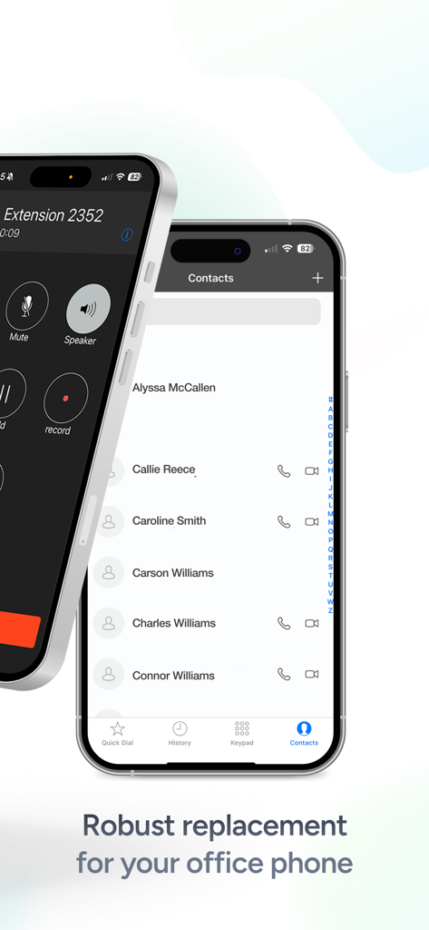Groundwire: VoIP SIP Softphone - Groundwire VoIP SIP softphone showing contacts list and active call screen on iPhone