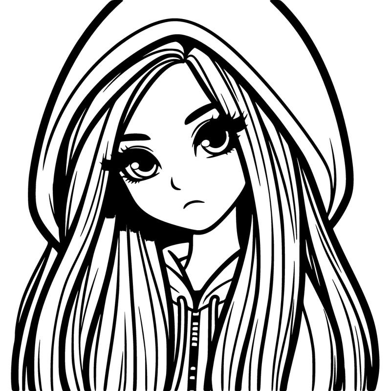 girl with long strait hair in hoody