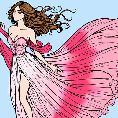 realistic woman in dress flowing the the wind