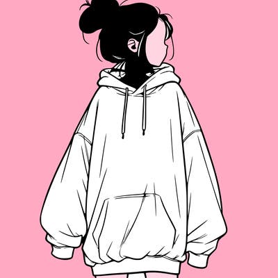 realistic girl with a oversized sweatshirt on and a bun