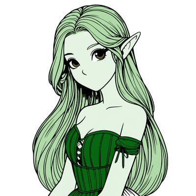 realistic nature elf with long hair and a silky dress