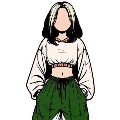 realistic girl faceless with baggy pants and a crop top