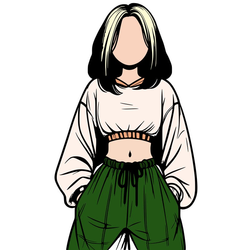 realistic girl faceless with baggy pants and a crop top