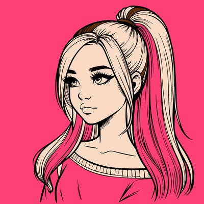 realistic girl with a high ponytail