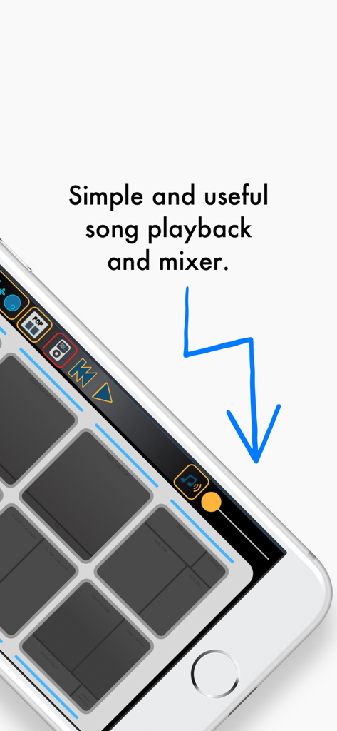 DP8 - Application de pads de batterie DP8 montrant la lecture de chansons et les contrôles du mixeur sur l'écran d'un smartphone.