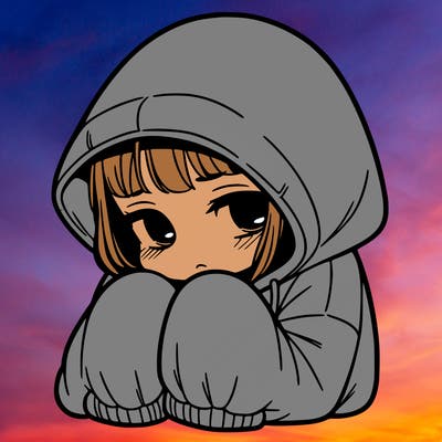 sad girl in oversised hoodie