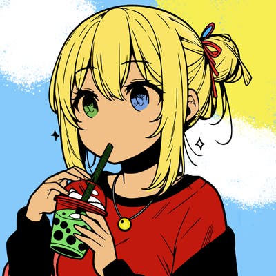 manga character drinking boba