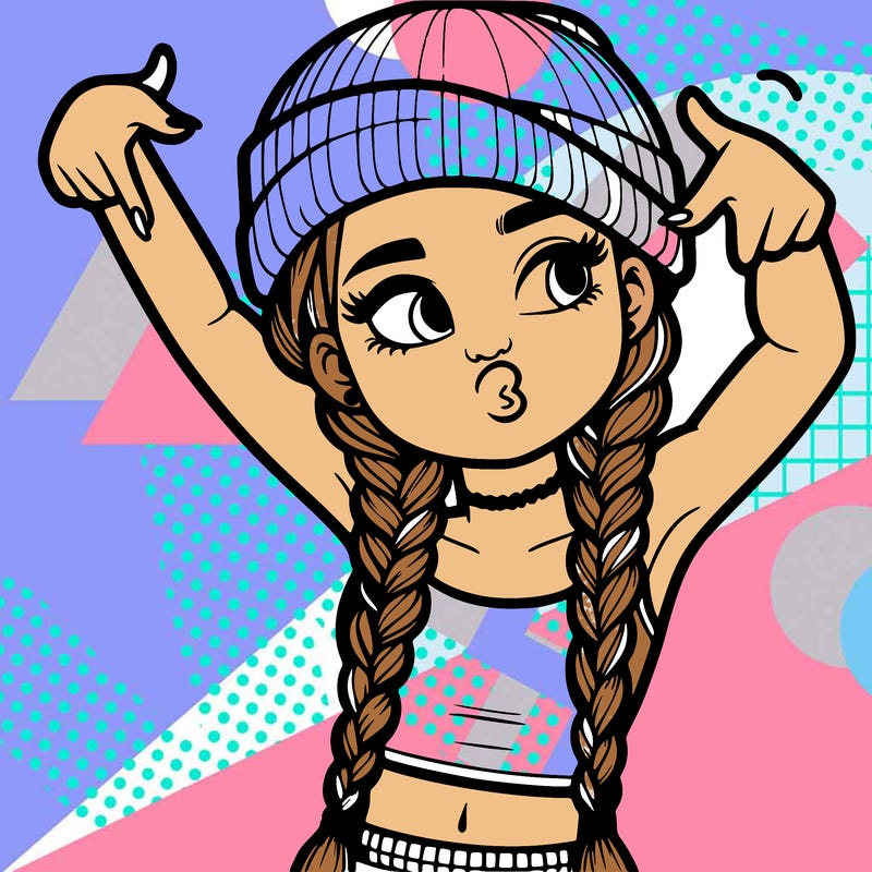 realistic teenage girl with braids and a beanie and crop top doing 🫶🏼