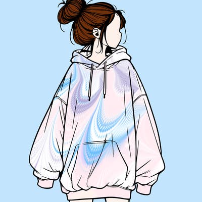 realistic girl with a oversized sweatshirt on and a bun