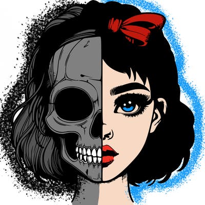 realistic girl with half skull mask
