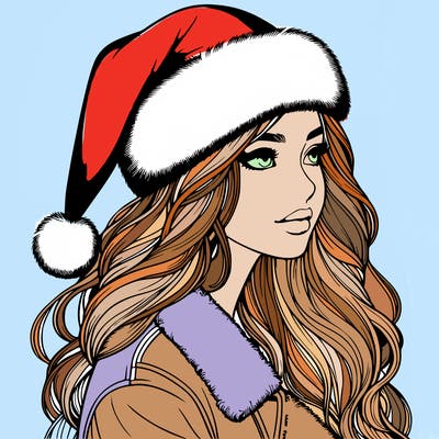 realistic girl in santa hat