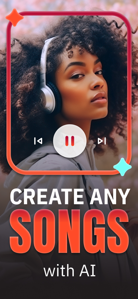 AI Music creator & Song writer - A woman wearing headphones with text overlay promoting AI song creation on the AWEN app