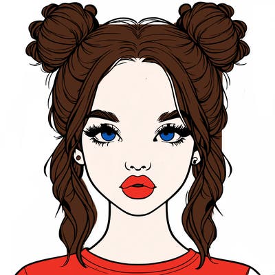 realistic girl with two buns in hair and lips