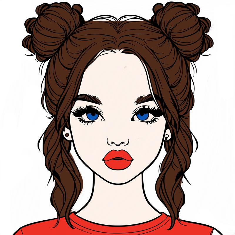 realistic girl with two buns in hair and lips