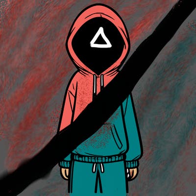 faceless girl in a tracksuit with a hood on and no hair