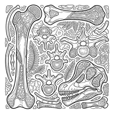 Embark on a fascinating journey through time with this intricate adult coloring page featuring fossilized Brachiosaurus bones. Discover the beauty of ancient anatomy and geological patterns as you bring this prehistoric scene to vibrant life.