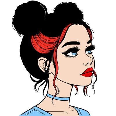 realistic girl with buns on the top of her head