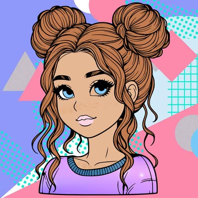 realistic girl with two buns in her hair