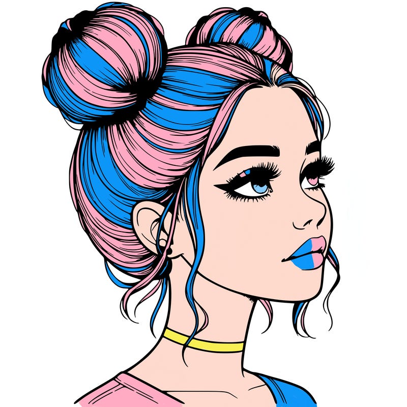 realistic girl with buns on the top of her head