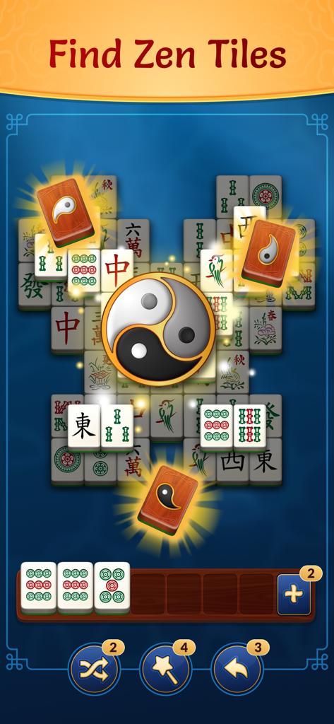 Zen Tiles - Mahjong Match - Zen Tiles Mahjong Match gameplay showing a board of tiles and matched items in the tray